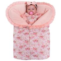 Porta Bebê Saco de Dormir Inverno 100% Algodão Aconchego Charmosinha Floral Salmão