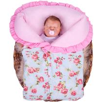 Porta Bebê Saco de Dormir Inverno 100% Algodão Aconchego Charmosinha Floral Salmão