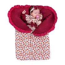Porta Bebê Saco de Dormir Inverno 100% Algodão Aconchego Corações Marsala