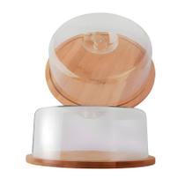 Porta Bolo Boleira Bambu com Tampa Transparente Acrílica 28cm