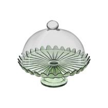 Porta Bolo Boleira Com Pé e Tampa De Vidro 33cm Petalas De Jasmin Vitazza Cor Verde Porta Bolo Boleira Com Pé e Tampa De Vidro 33cm Petalas De Jasmin Vitazza Cor Verde