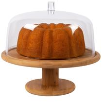 Porta Bolo Boleira Cupcake Torta Bambu C/ Tampa Acrilico Resistente 27,5cm