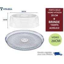 Porta Bolo Boleira De Vidro 28cm Vitazza + Brinde Tampa Cúpula 25cm Acrílico Transparente