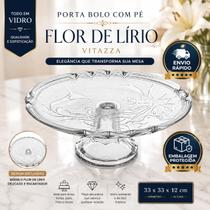 Porta Bolo Boleira De Vidro Prato Com Pé Flor De Lirio Vitazza 33cm Porta Bolo Boleira De Vidro Prato Com Pé Flor De Lirio Vitazza 33cm