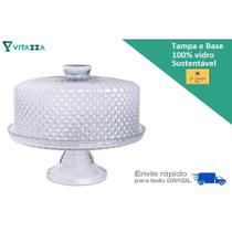 Porta Bolo Boleira Prato e Tampa De Vidro 28cm Bico de Jaca Vitazza Porta Bolo Boleira Prato e Tampa De Vidro 28cm Bico de Jaca Vitazza