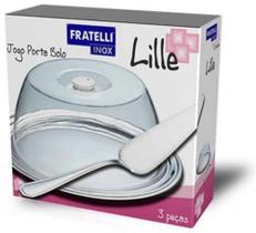 Porta Bolo c/ 3 pçs Inox c/ Tampa Acrílica Fratelli 595109 Porta Bolo c/ 3 pçs Inox c/ Tampa Acrílica Fratelli 595109