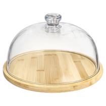 Porta Bolo c/ Tampa em Vidro Monaco c/ Base Bambu 29x14cm