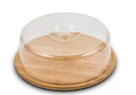 Porta bolo de bambu redondo com tampa
