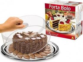 Porta Bolo Médio Em Aço Inox E Acrílico Transparente