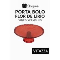 Porta Bolo Vidro 32cm Com Pé Flor de Lírio Vermelho Vitazza