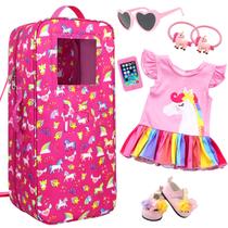 Porta-bonecas Ecore Fun Unicorn de 18 polegadas com acessórios 7 peças