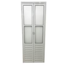Porta Camarão Palheta Com Vidro Aluminio Branco Linha 25 - 210x90 Esquerda