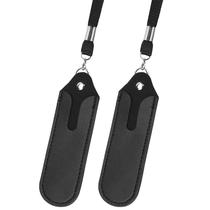 Porta-caneta com cordão KH866 em material sintético preto, kit com 2 unidades Porta-caneta com cordão KH866 em material sintético preto, kit com 2 unidades