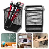 Porta Caneta e Lápis Aramado Quadrado de Mesa Escritório Organizador com Suporte para Clips e Acessórios