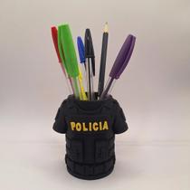 Porta Caneta E Lapis Colete Policia Militar Civil Mesa Clips