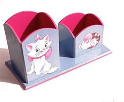 Porta caneta e porta clips decorado em M D F.