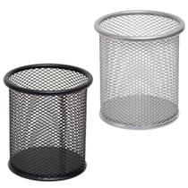 Porta caneta / lapis aramado redondo preto e prata 10x9cm de ø