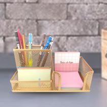 Porta Caneta Lápis Organizador de Mesa Escritório Dourado Ouro com 3 Partes para Escritório Casa Material Escolar - Markys Store