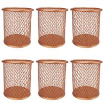 Porta Caneta, Lápis, Redondo, Metal, Rose Gold Kit c/ 6 Unidades