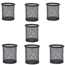 Porta Caneta, Porta Lápis, Porta Treco Kit c/ 7 Unds, Redondo, Aramado, Preto