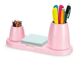 Porta Caneta Rosa Pastel 3 Em 1 Canetas Clipes E Anotações