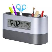 Porta Canetas Com Relógio Mostra Data e Temperatura