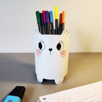 Porta Canetas Gata Branco Organizador de Mesa Decorativo para Lápis, Canetas e Acessórios Porta Canetas Gata Branco Organizador de Mesa Decorativo para Lápis, Canetas e Acessórios