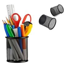 Porta Canetas Lápis Treco Metal Telado Aramado Preto Redondo