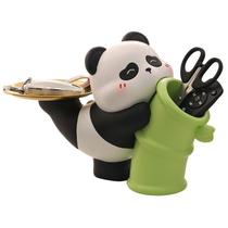 Porta-canetas Panda Resin com banheira de bambu para mesa de escritório Porta-canetas Panda Resin com banheira de bambu para mesa de escritório