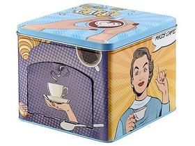 Porta capsulas de cafe de metal quadrado com janela estampado hauskraft 14,5x13cm