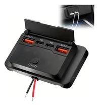 Porta Carregador Usb Tipo C Pd Qc3.0 12/24v Voltímetro Carro Preto