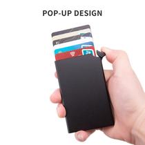 Porta-cartão de carteira em liga de alumínio Protetor de caixa de cartão Bloqueio de botão de pressão Guia pop-up de crédito Anti-roubo