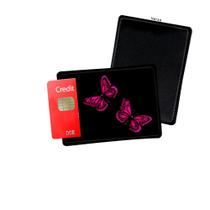 Porta Cartão de Credito Borboletas Rosa Fundo Preto