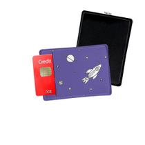 Porta Cartão de Credito Foguete Planetas Espaço Roxo - Personalize do seu jeito