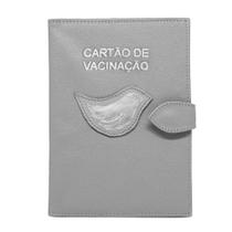 Porta Cartão de Vacina de Couro - Cinza / Prata - Relicário