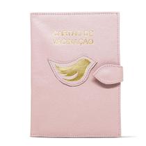 Porta Cartão de Vacina de Couro - Rosa Bebê / Dourado