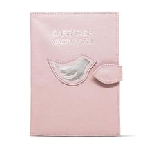 Porta Cartão de Vacina de Couro - Rosa Bebê / Prata