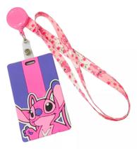 Porta Cartão Ou Crachá Da Angel Lilo Stitch Emborrachado Rosa