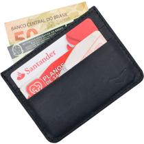 Porta Cartões de Crédito Compacto Carteira Masculina em Couro Preto