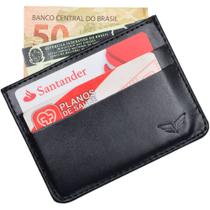 Porta Cartões de Crédito Compacto Carteira Masculina em Couro Preto Liso