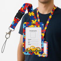 Porta cartões documentos crachás suporte com fita cordão para pescoço guardar bilhete único estampas personagens autismo