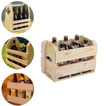 Porta Cerveja De Madeira Pinus Para 6 Garrafas Com Divisórias