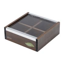 Porta chá em madeira c/ 4 divisórias e tampa em vidro Naturals 18x18x6cm - WoodArt