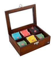 Porta Chá Madeira Maciça Tabaco 6 Divisórias