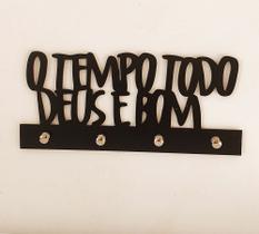 Porta chave de MDF parede - O TEMPO TODO DEUS É BOM com fita 3m com 4 ganchos Porta chave de MDF parede - O TEMPO TODO DEUS É BOM com fita 3m com 4 ganchos
