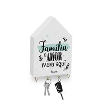 Porta chave decorativo casinha de mdf com 3 ganhos com frase de família Porta chave decorativo casinha de mdf com 3 ganhos com frase de família