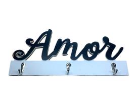 Porta Chave Decorativo Criativo de Madeira Ganchos Inox Amor