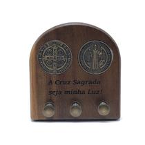 Porta Chave Madeira Imbuia Medalha de São bento em Metal - FORNECEDOR 6