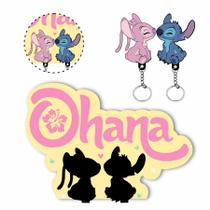 Porta Chaves + 2 Chaveiros Casal Stitch Angel Ohana mdf