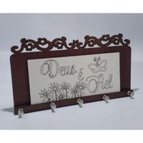 Porta Chaves 5 Ganchos Parede Decoração Moderna Madeira MDF Porta Chaves MDF:Deus é Fiel